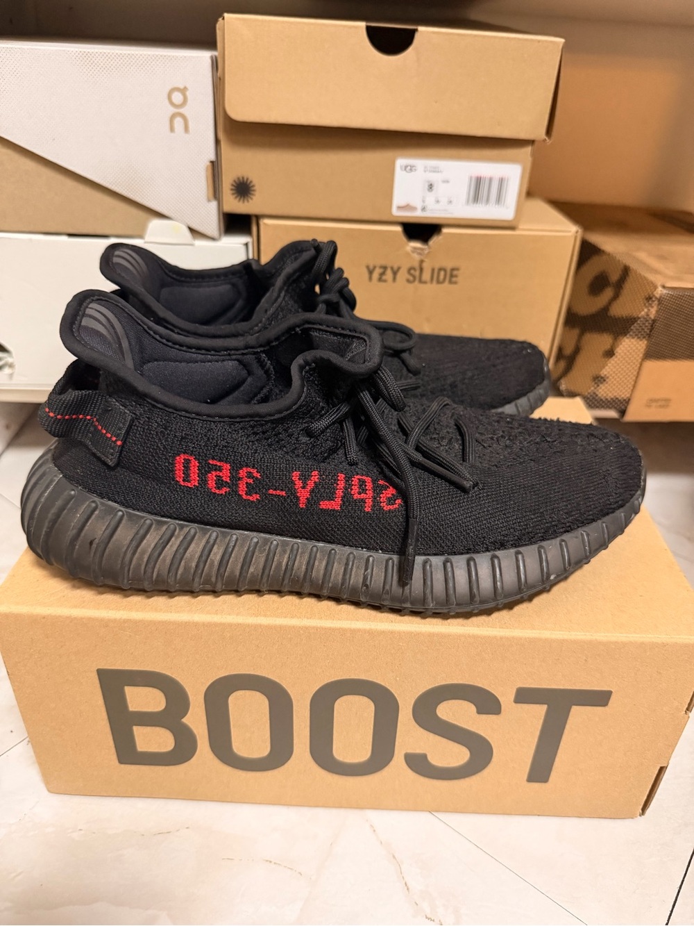 adidas Yeezy Boost 350 V2 Black Sneakers with Red SPLY-350 Accent